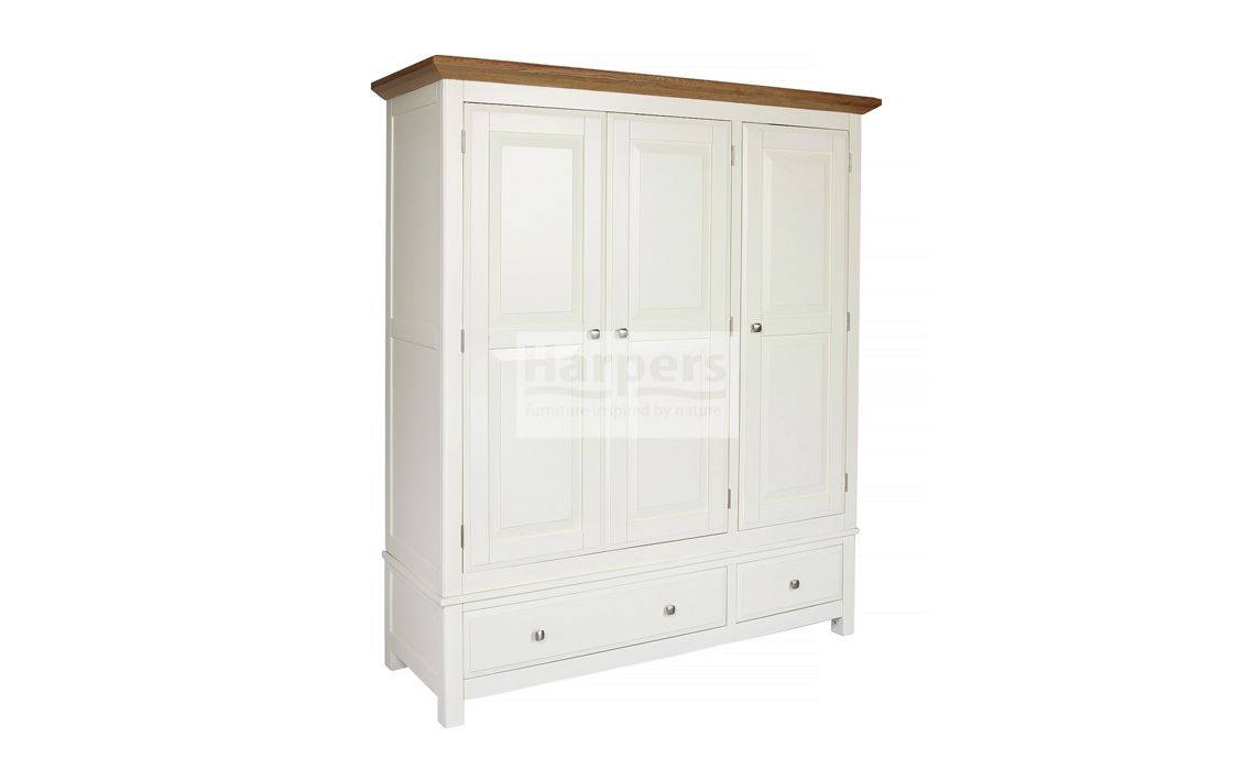 Kent Cream Painted Triple Wardrobe With Drawers Painted With Oak