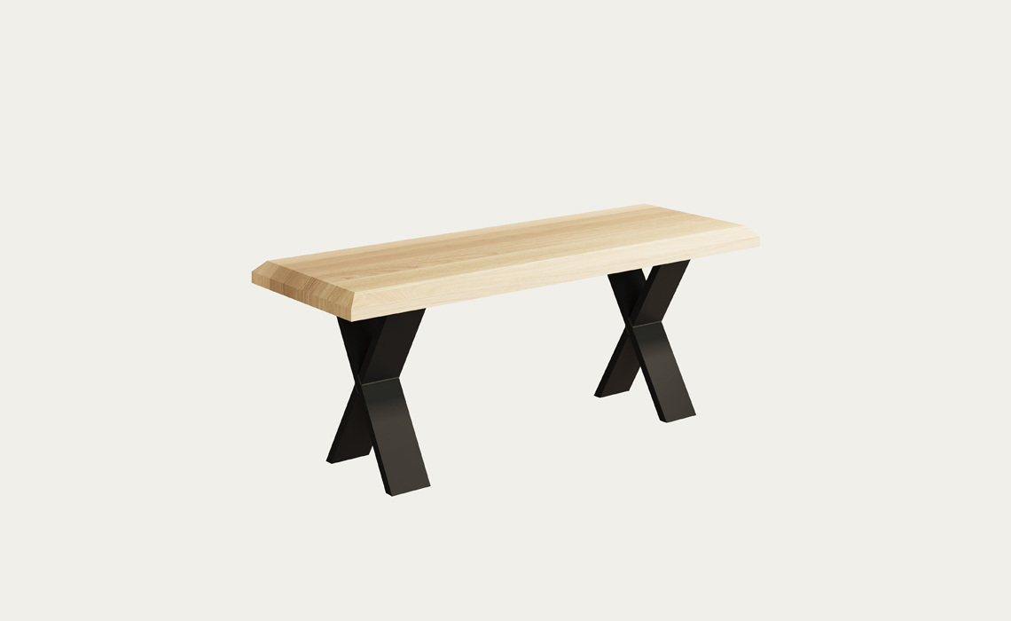 Oslo Solid Oak 140cm Dining Bench With X - Style Metal Leg