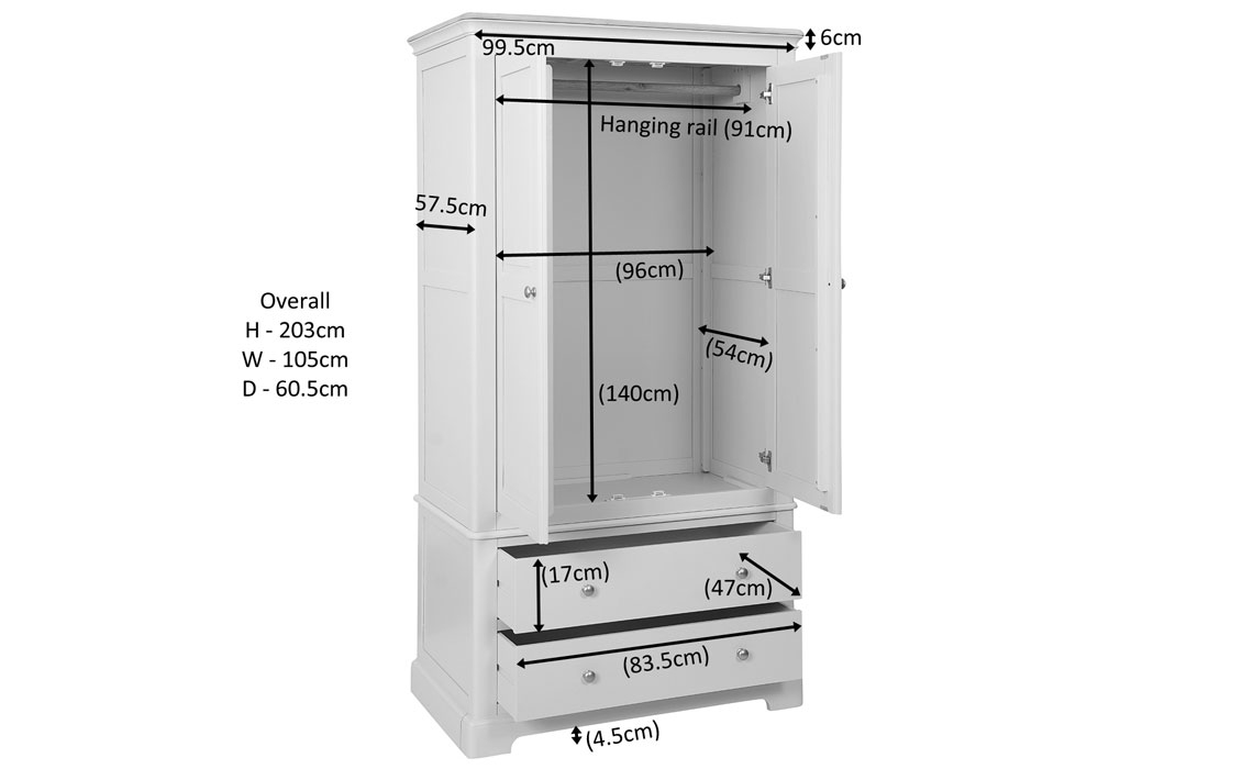 Melford Painted 2 Drawer Gents Double Wardrobe
