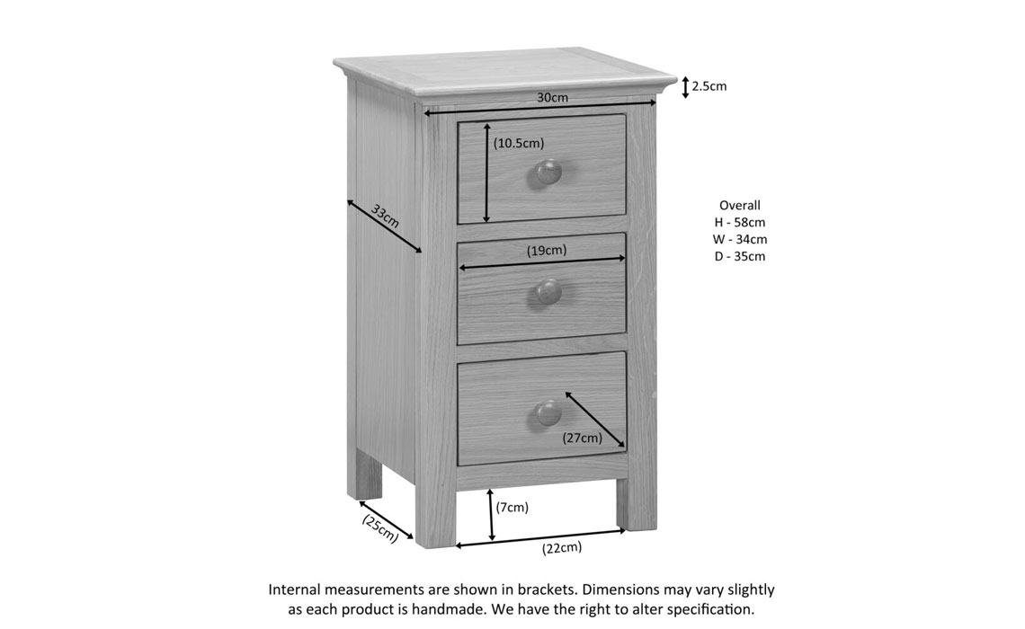 Morland Oak 3 Drawer Bedside