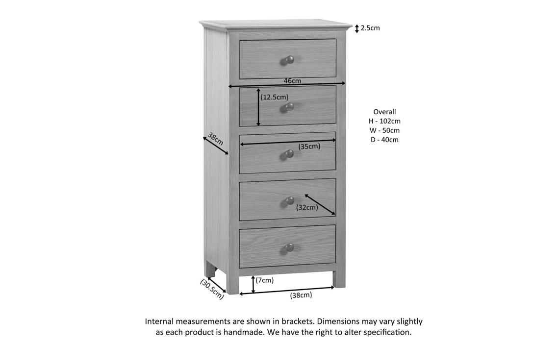 Morland Oak 5 Drawer Wellington