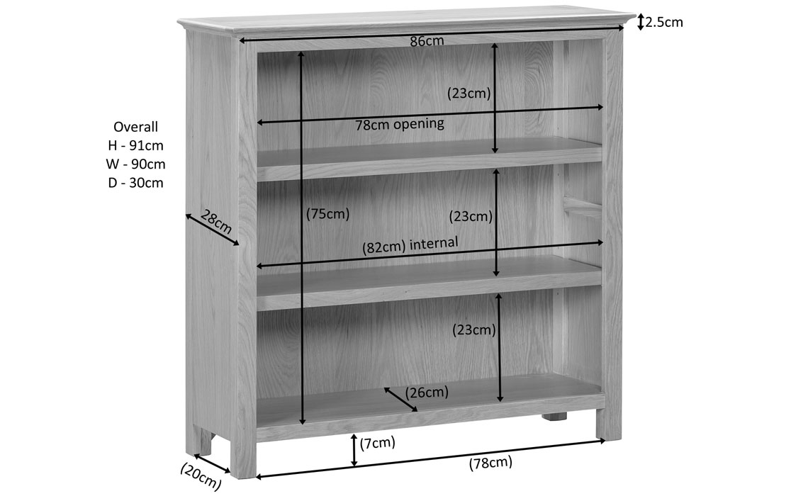 Morland Oak Small Wide Bookcase