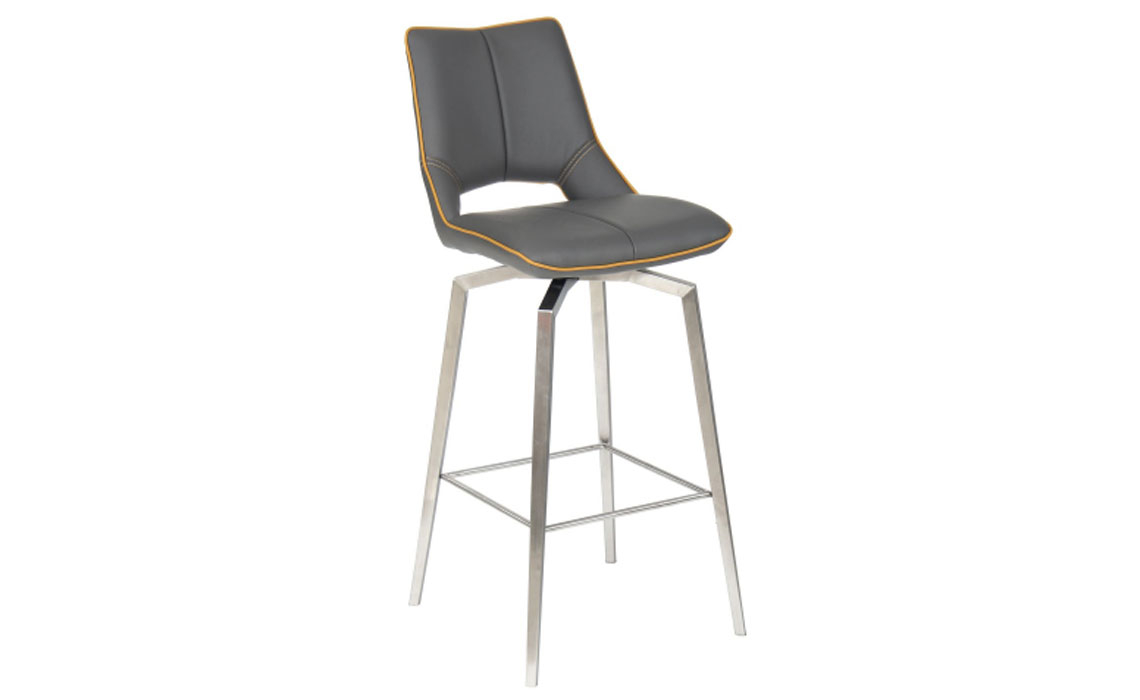 Pandora Swivel Leather Effect Bar Stool - Graphite Grey