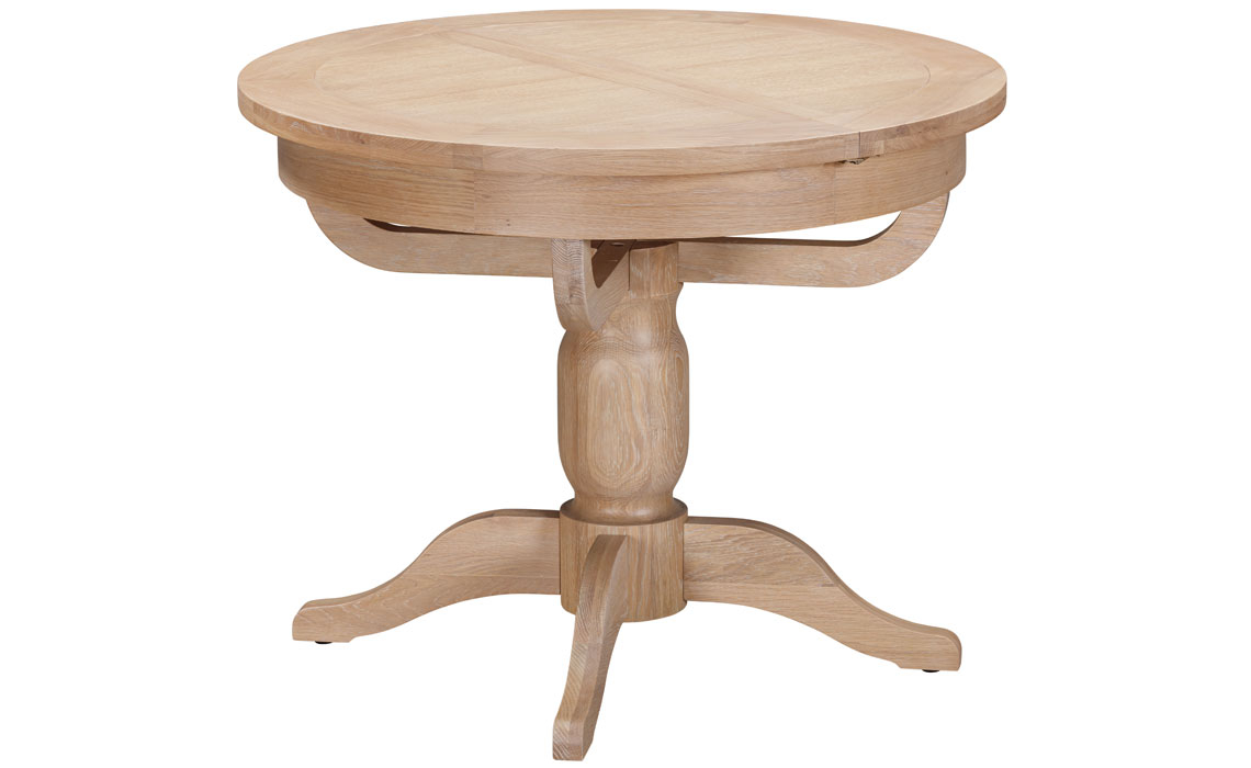 Berkley Whitewash Oak 100-135cm Round Single Pedestal Extending Table 