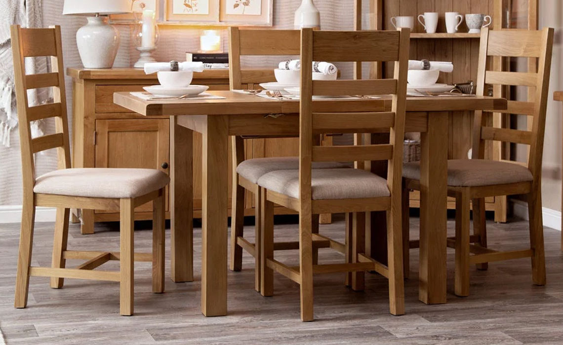 Burford Rustic Oak 100-140cm Butterfly Extending Dining Table & 4 Chairs