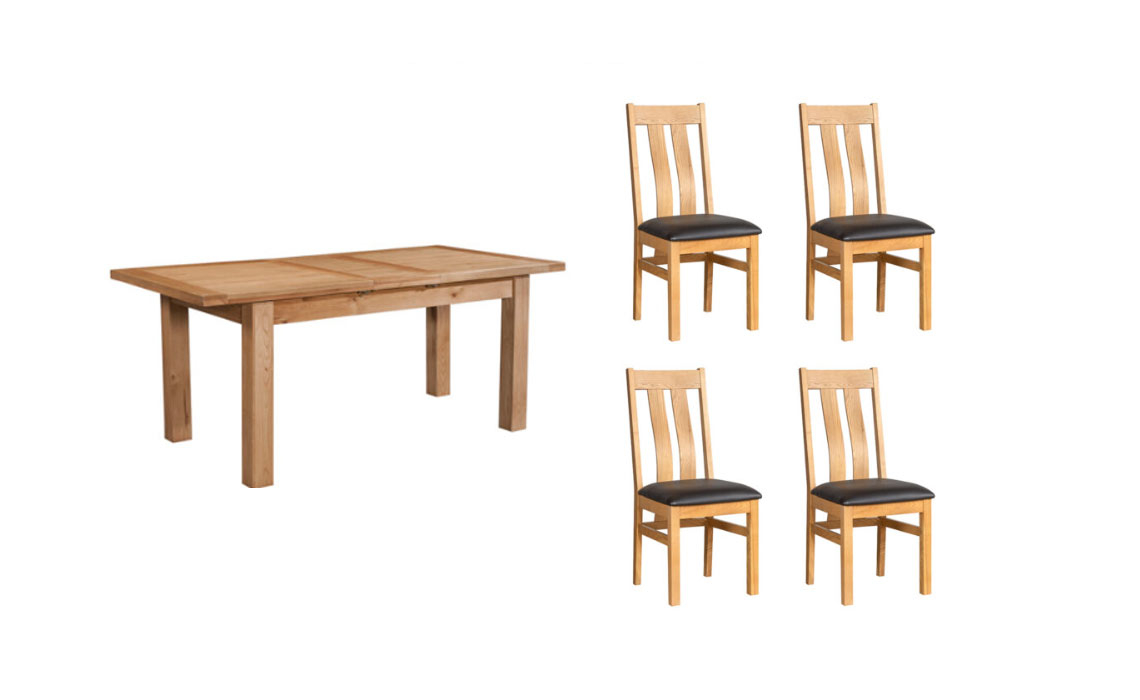 Lavenham Oak 120-153cm Extending Dining Table & 4 Chairs 