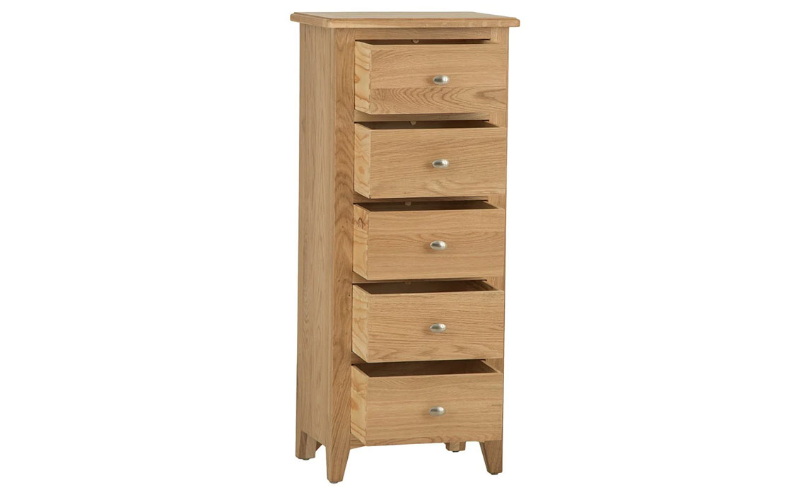 Columbus Oak 5 Drawer Narrow Chest