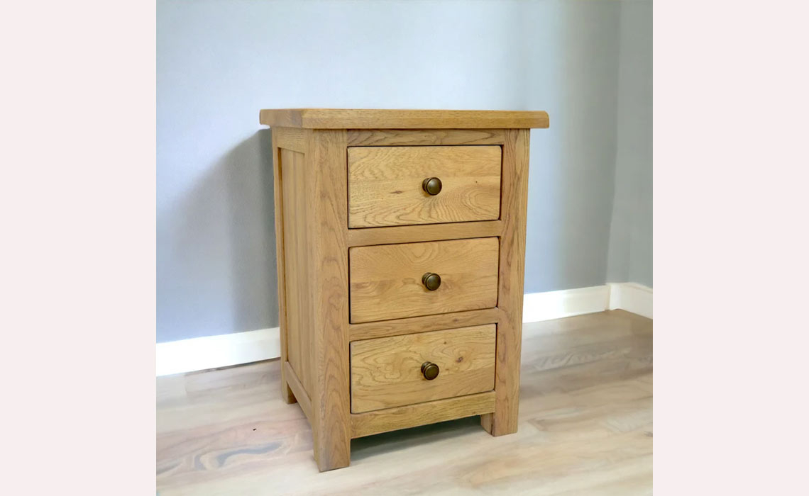 Norfolk Rustic Solid Oak 3 Drawer Bedside