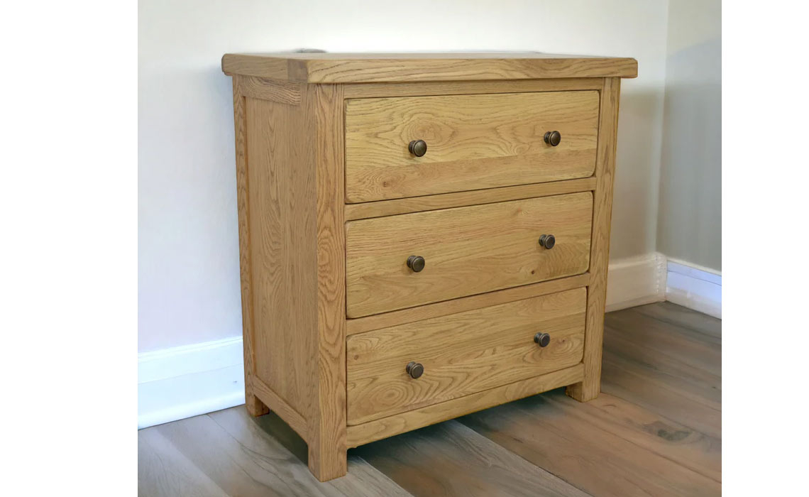 Norfolk Rustic Solid Oak 3 Drawer Wide Wellington