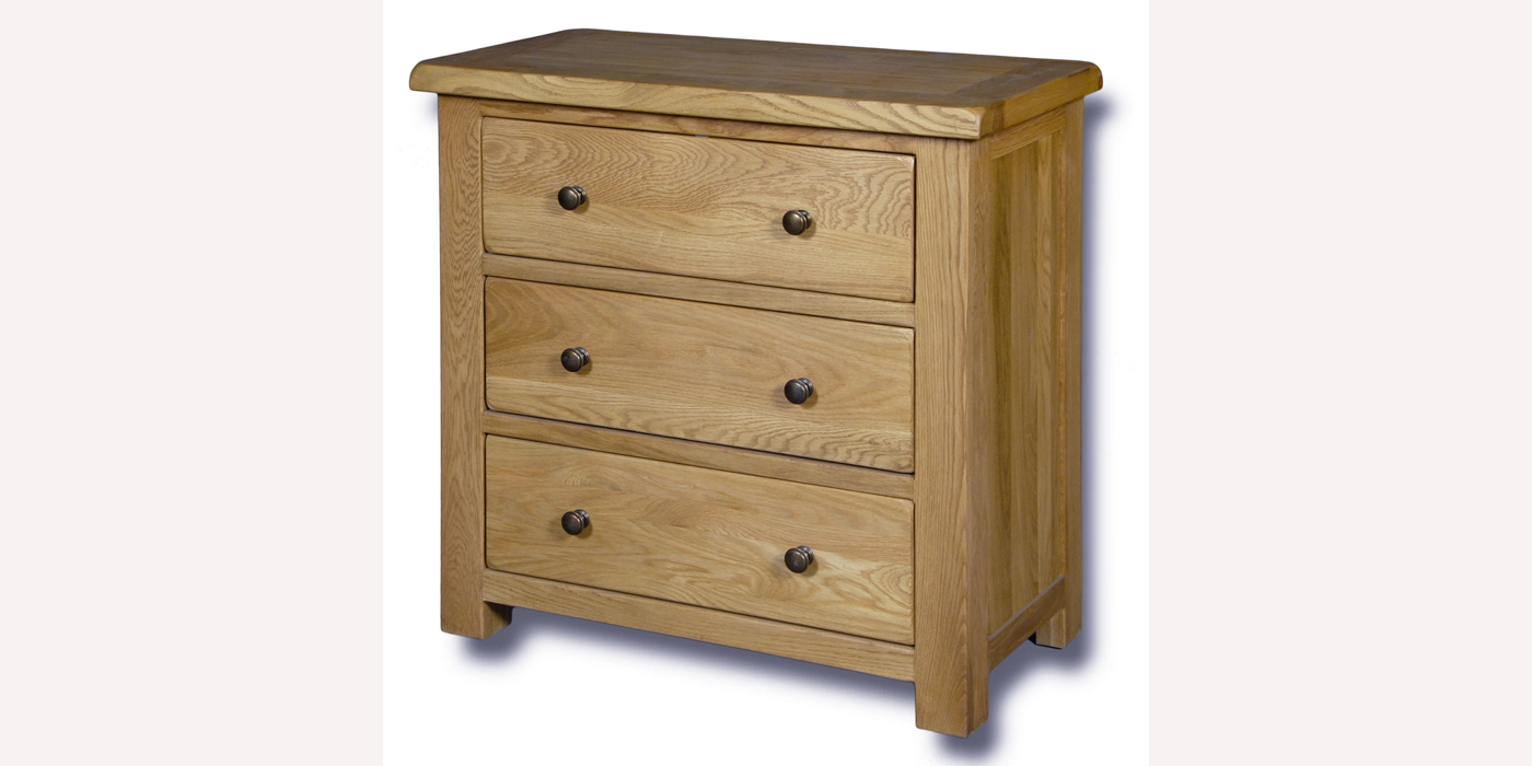 Norfolk Rustic Solid Oak 3 Drawer Wide Wellington