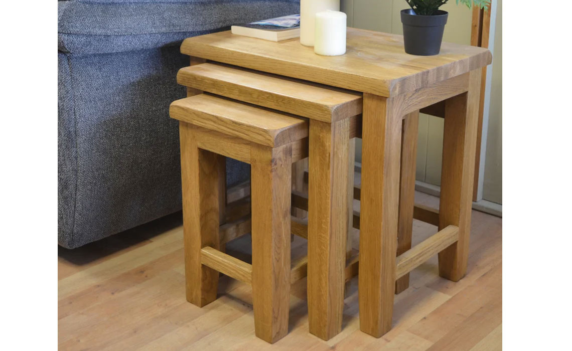 Norfolk Rustic Solid Oak Nest Of 3 Tables