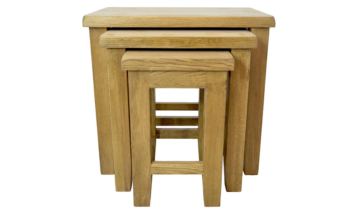 Norfolk Rustic Solid Oak Nest Of 3 Tables