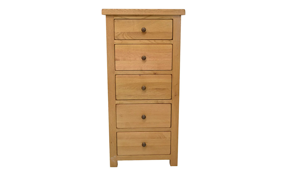 Norfolk Rustic Solid Oak 5 Drawer Wellington