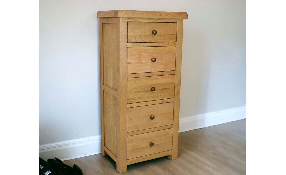 Norfolk Rustic Solid Oak 5 Drawer Wellington