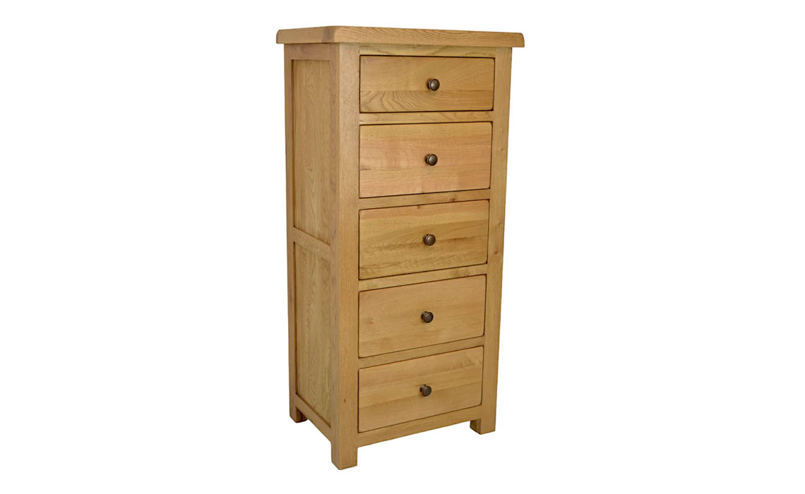 Norfolk Rustic Solid Oak 5 Drawer Wellington