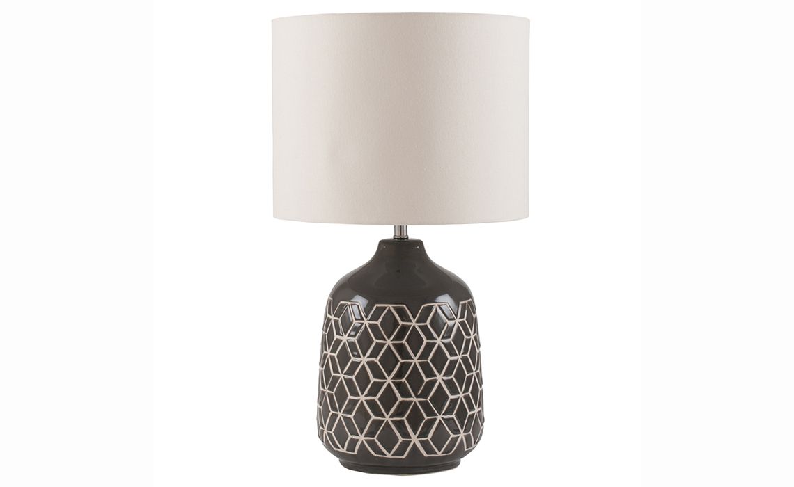 PLL160 Dark Grey Geo Ceramic Table Lamp & Shade 