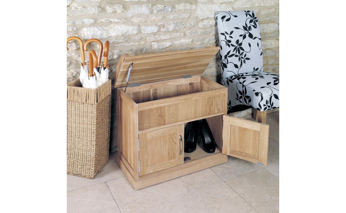 Pacific Oak Shoe Bench With Hidden Storage 