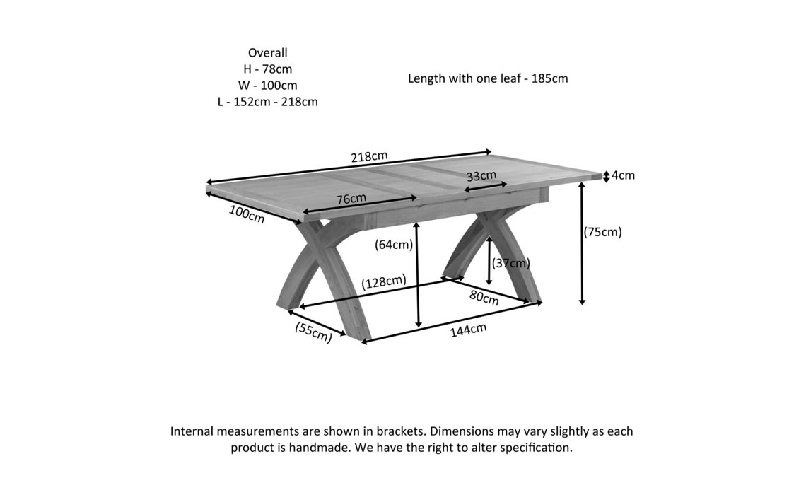 Lavenham Oak 152-185 -218cm Cross Leg Extending Table