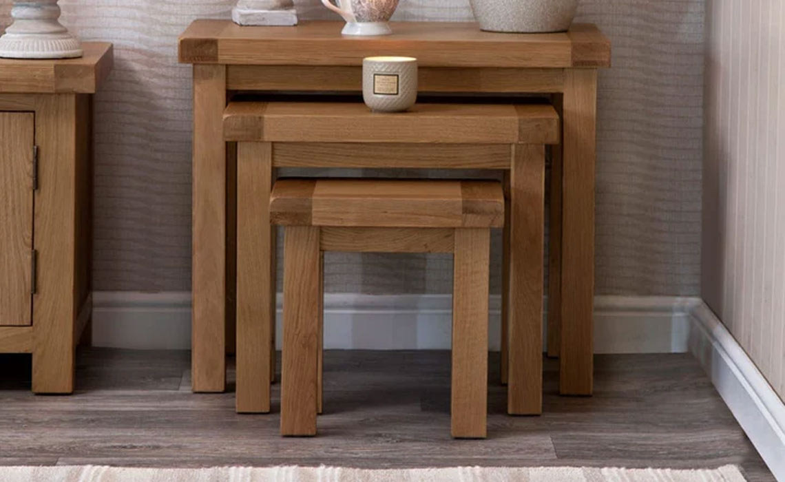 Burford Rustic Oak Nest Of 3 Tables