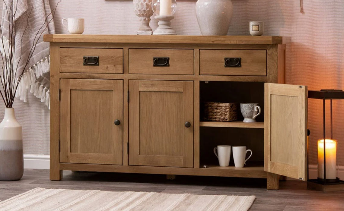 Burford Rustic Oak 3 Door Sideboard