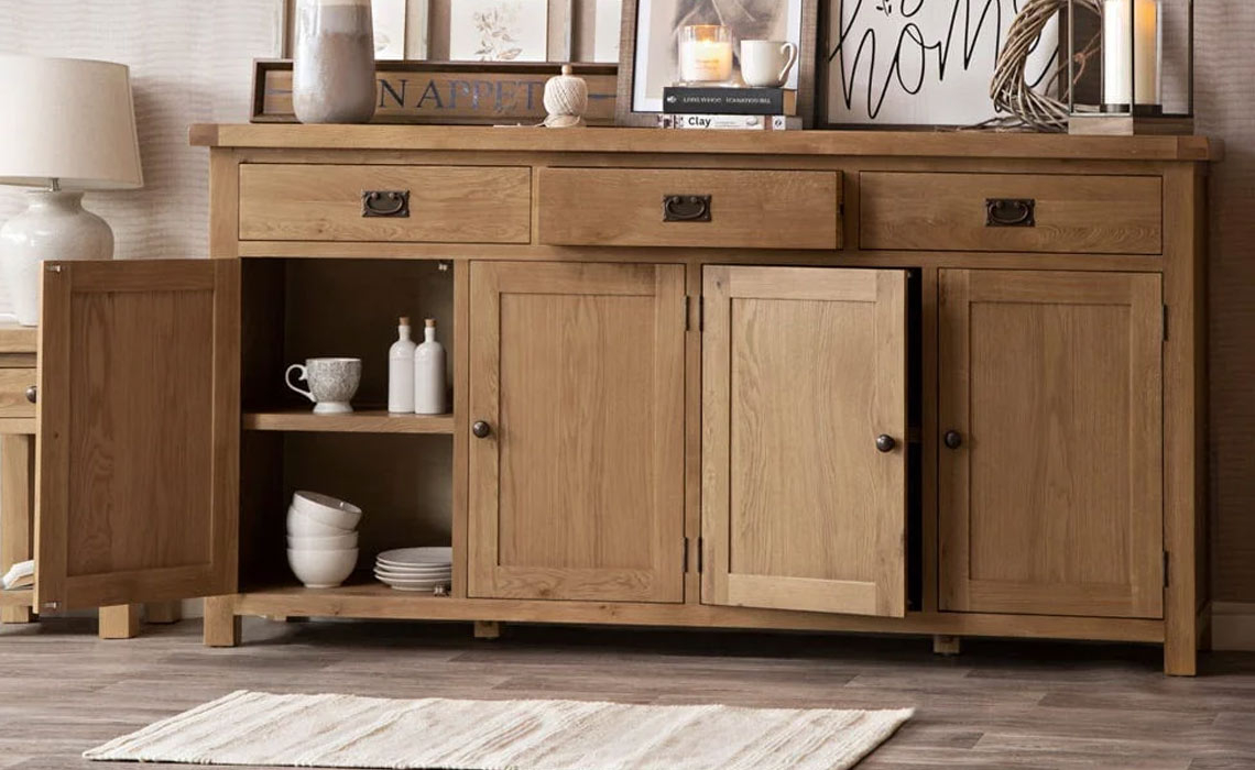 Burford Rustic Oak 4 Door Sideboard