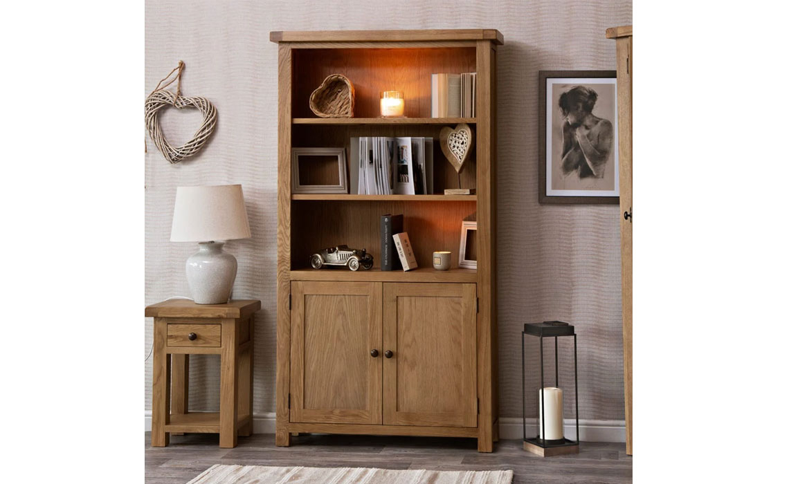 Burford Rustic Oak Large Bookcase With Doors 