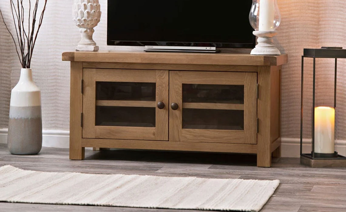 Burford Rustic Oak Standard TV Unit With Glazed Doors