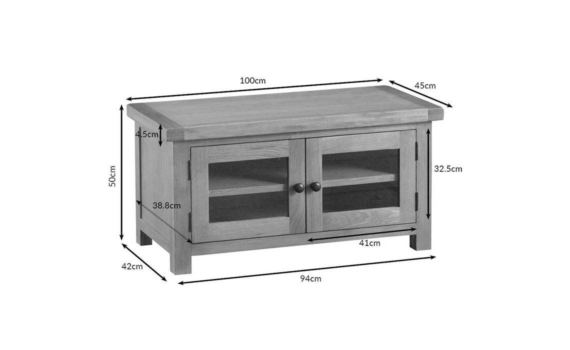 Burford Rustic Oak Standard TV Unit With Glazed Doors