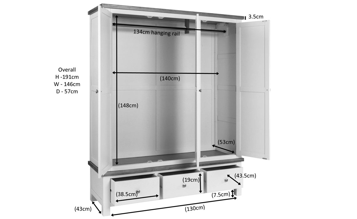 Lavenham Painted Triple Wardrobe With 3 Drawers