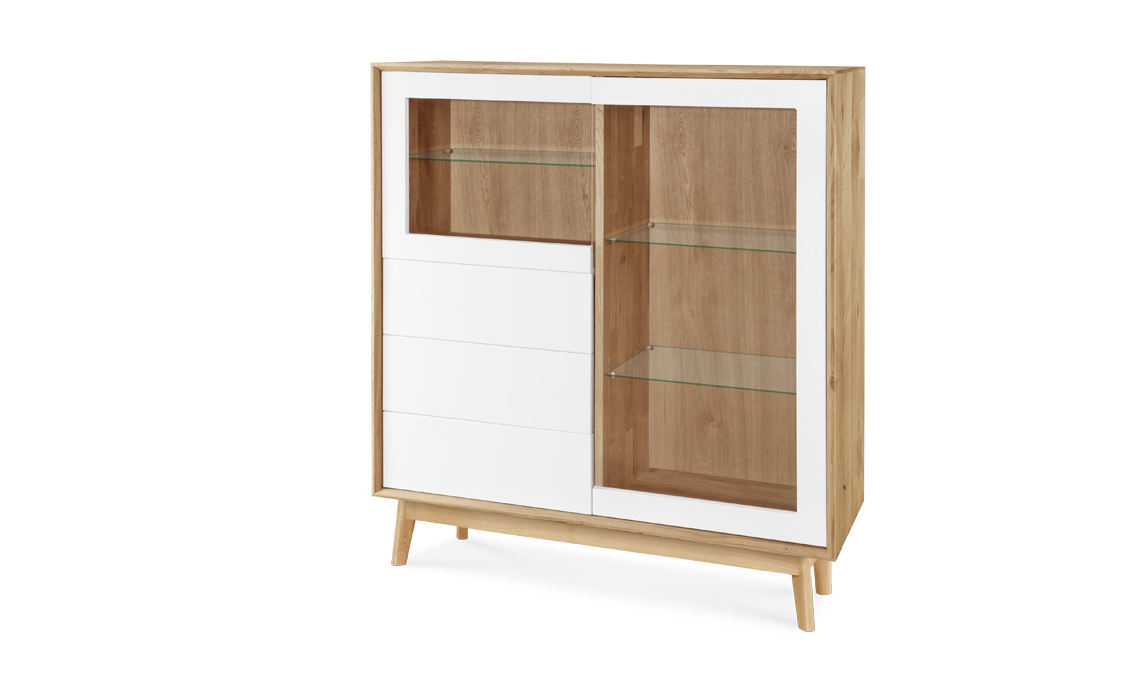 Annika Modern Oak Small Glazed 2 Door 3 Drawer Display Cabinet