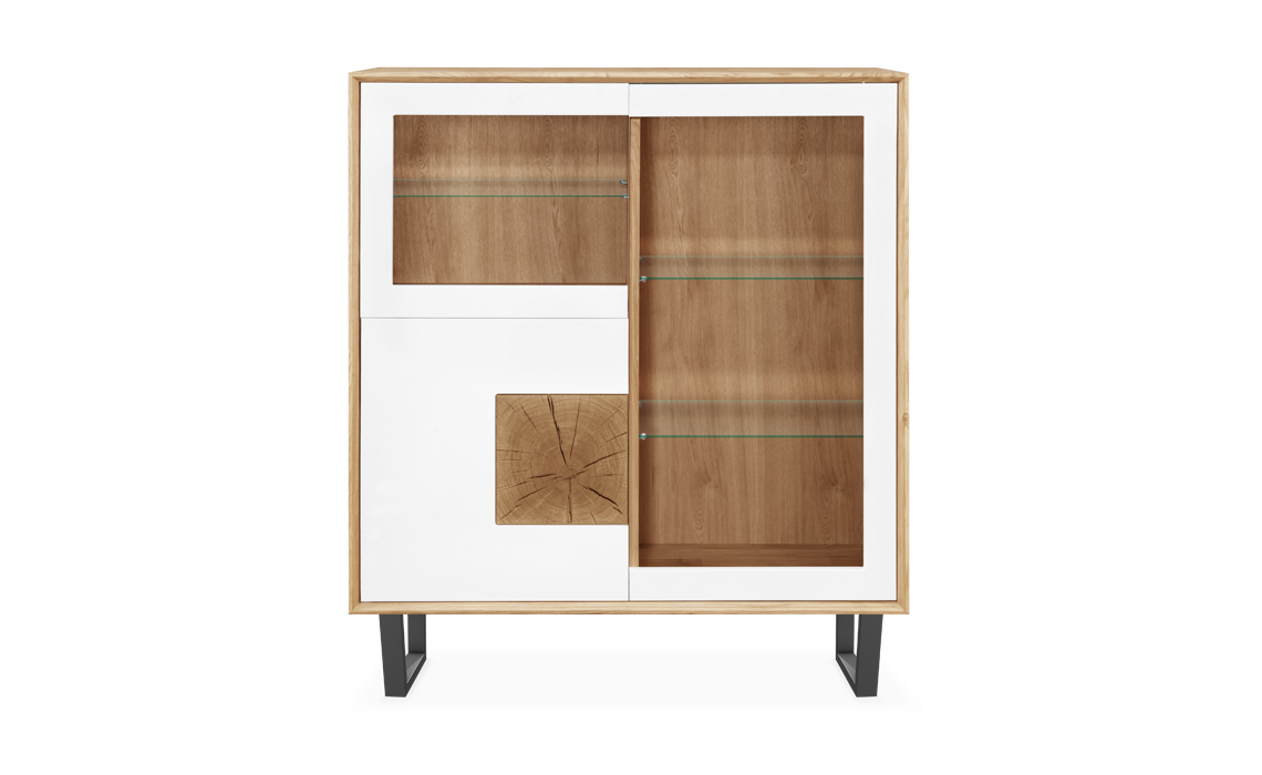 Annika Modern Oak Small Glazed 3 Door Display Cabinet