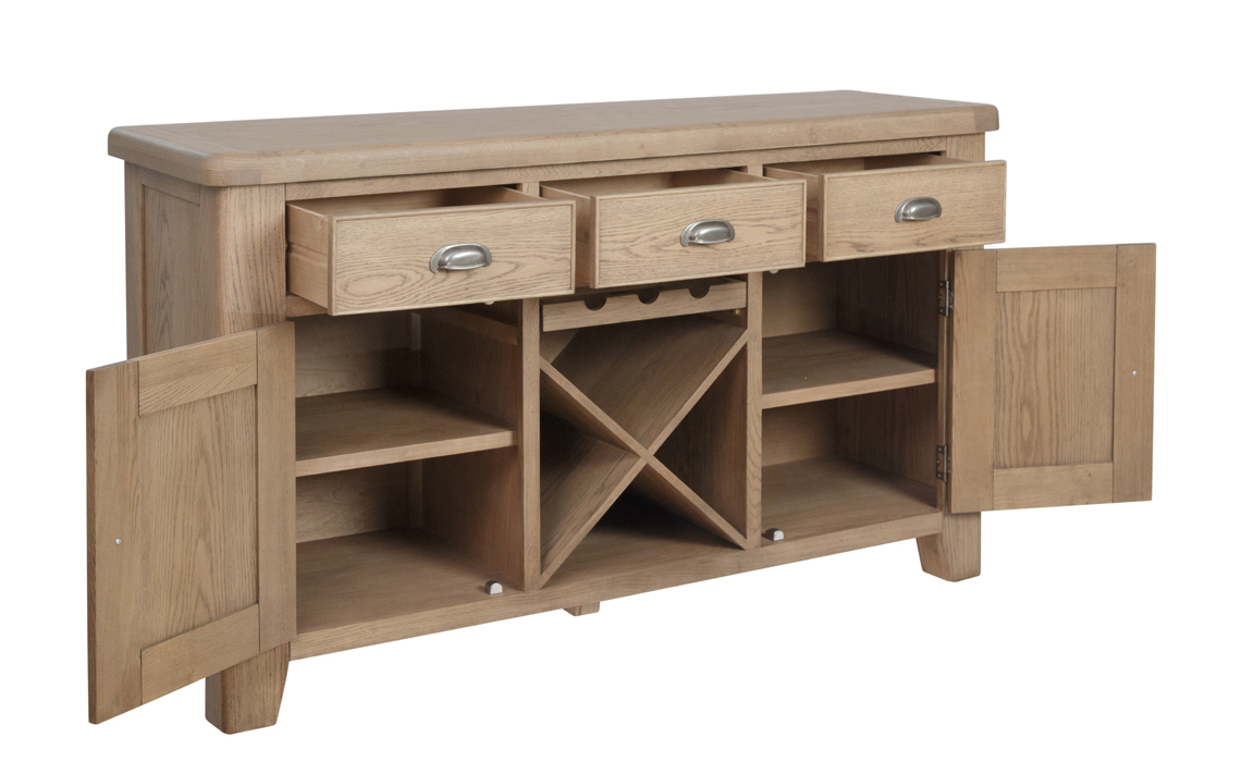 Ambassador Oak Large Sideboard With Wine Rack