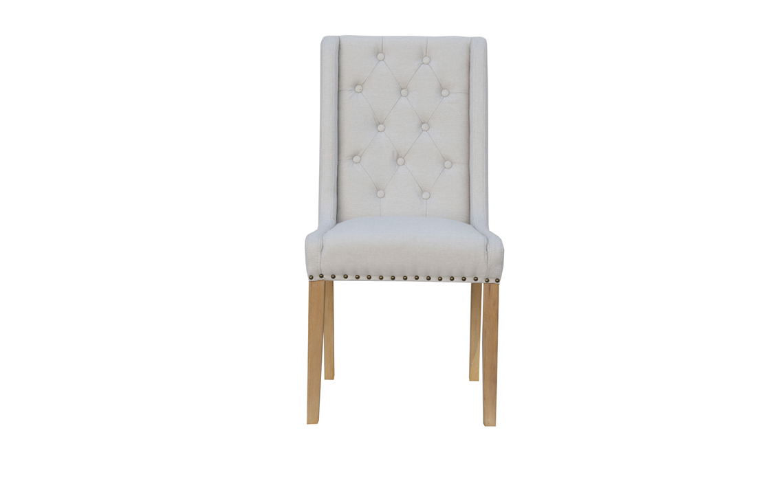 Westcliff Buttoned Dining Chair - Natural, Oak legs & fabric upholstery