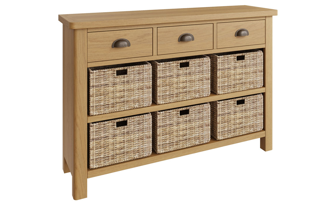 Woodbridge Oak 3 Drawer 6 Basket Cabinet