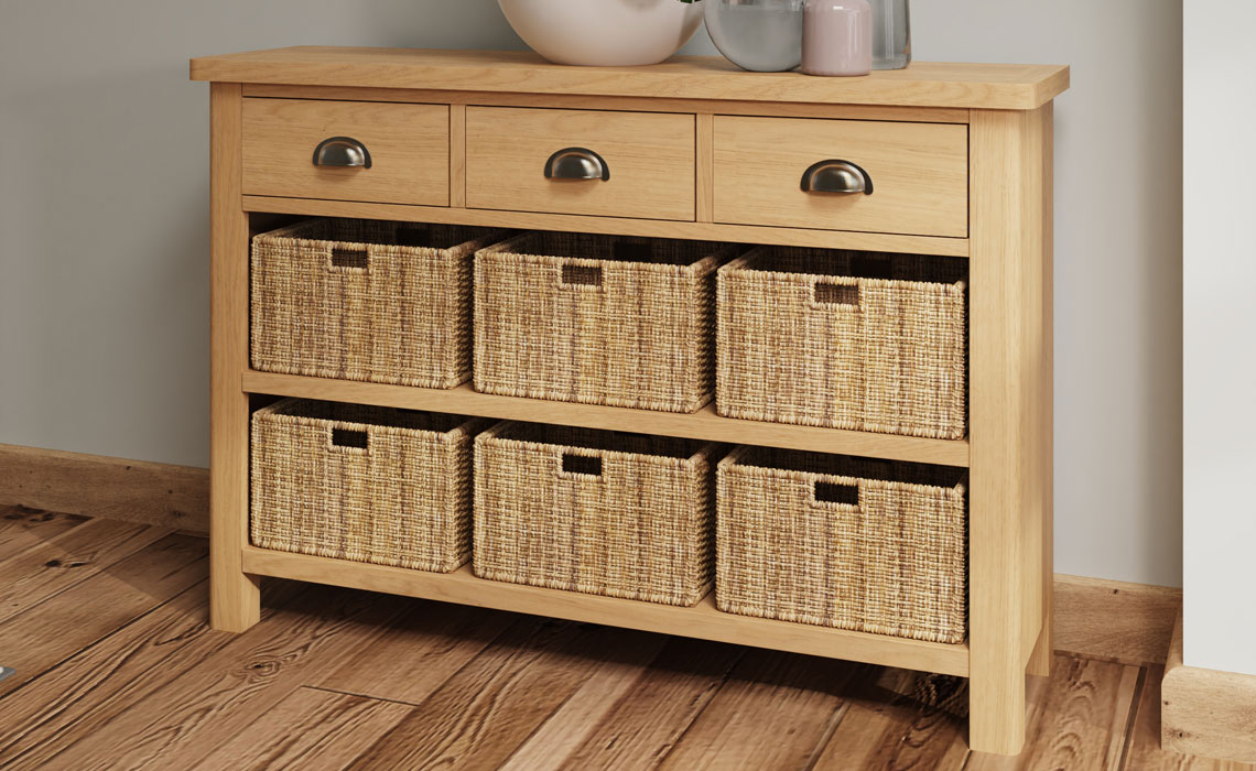 Woodbridge Oak 3 Drawer 6 Basket Cabinet