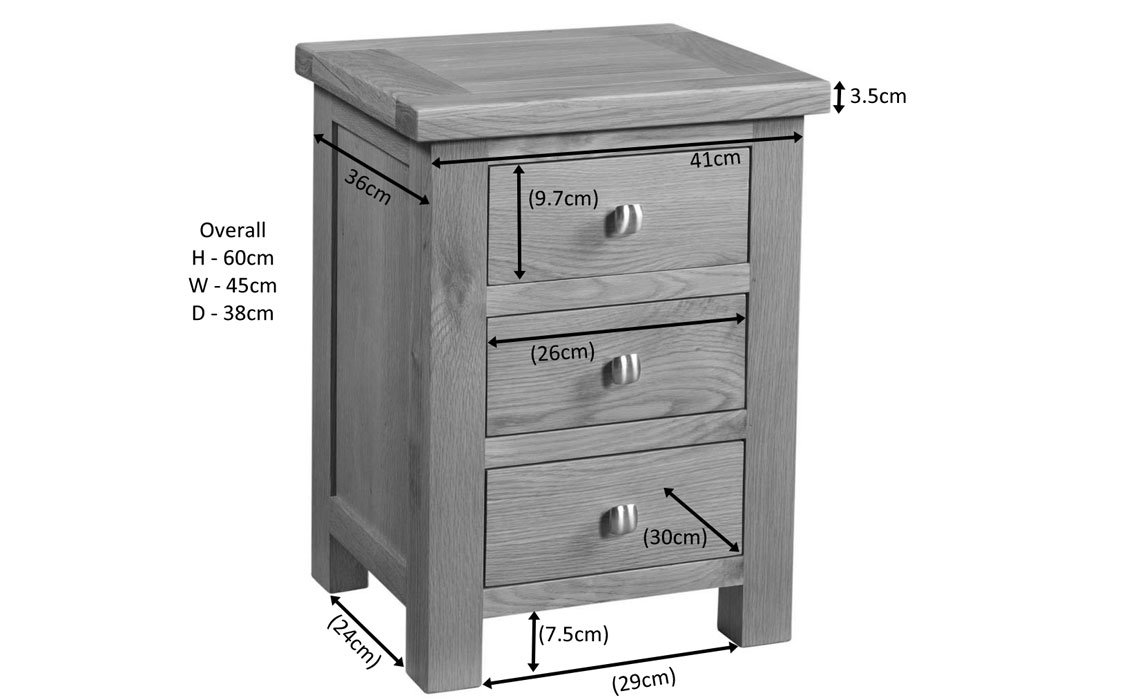 Lavenham Rustic Oak 3 Drawer Bedside