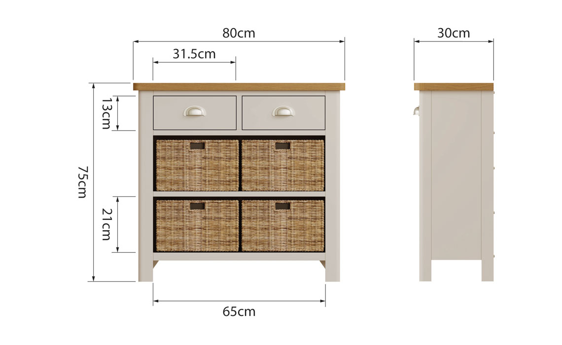 Woodbridge Truffle Grey Painted 2 Drawer 4 Basket Sideboard