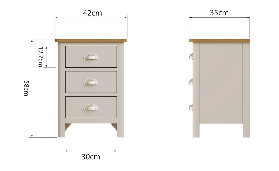 Woodbridge Truffle Grey Painted 3 Drawer Bedside