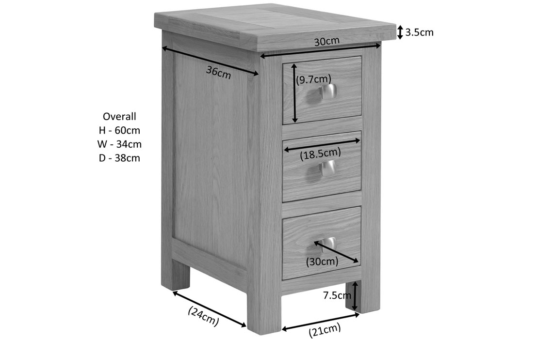 Lavenham Rustic Oak Compact 3 Drawer Bedside