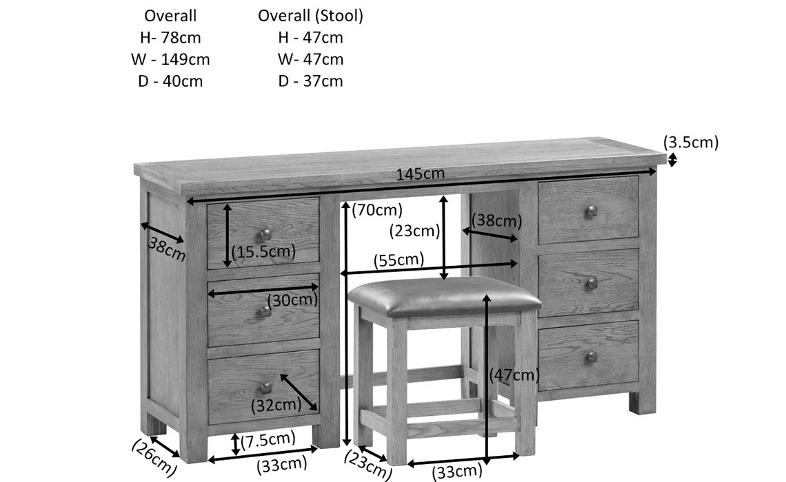 Lavenham Rustic Oak Double Pedestal Dressing Table And Stool