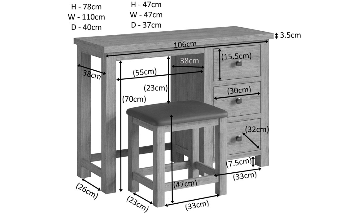 Lavenham Rustic Oak Single Pedestal Dressing Table And Stool
