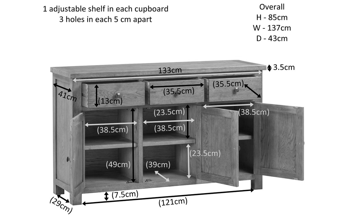 Lavenham Rustic Oak 3 Door Sideboard