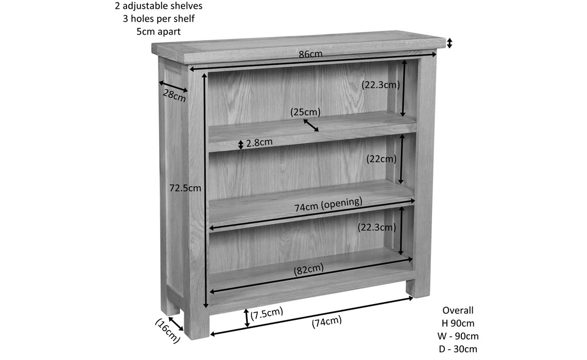 Lavenham Rustic Oak 3ft Bookcase