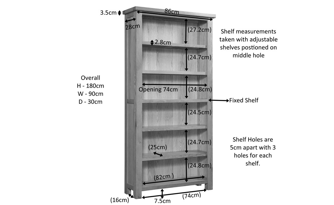 Lavenham Rustic Oak 6ft Bookcase