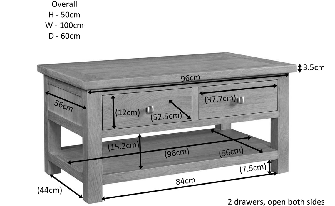 Lavenham Rustic Oak Coffee Table With 2 Drawers