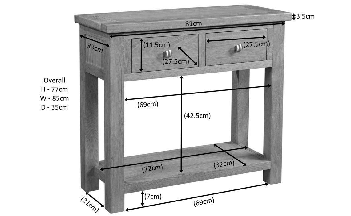 Lavenham Rustic Oak 2 Drawer Console Table 