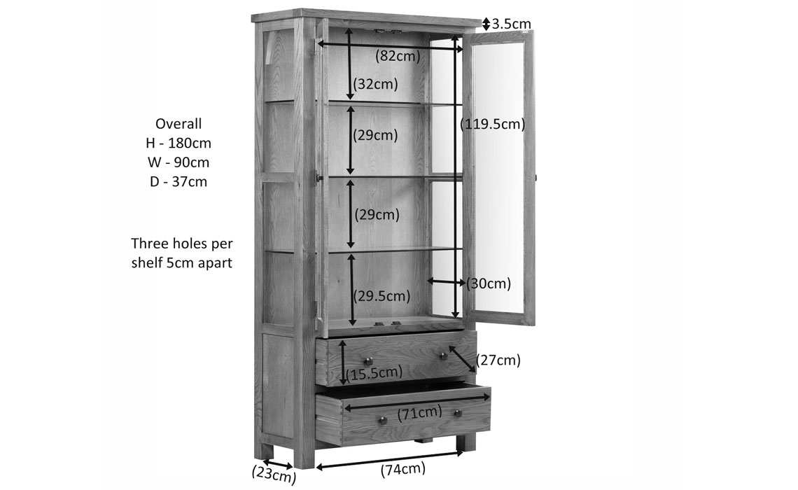 Lavenham Rustic Oak Glazed Display Cabinet With Glass Sides