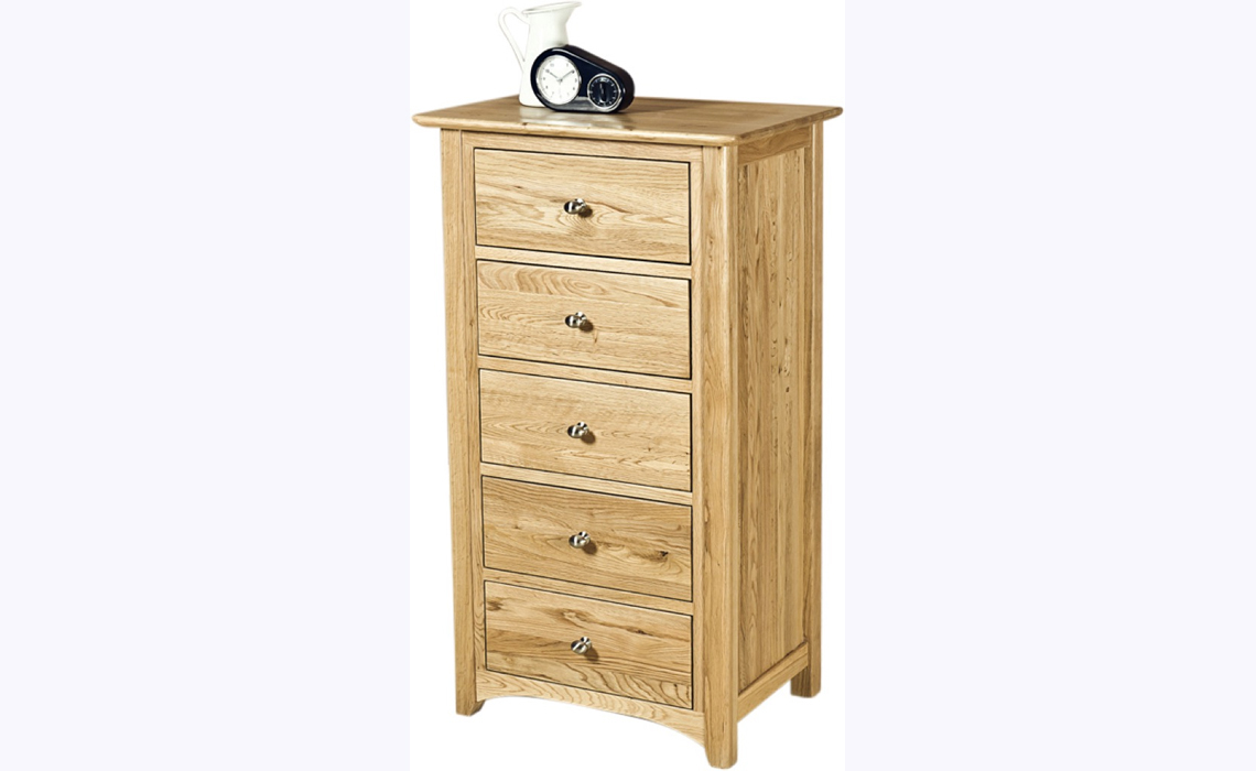 Falkenham Solid Oak 5 Drawer Wellington Chest 