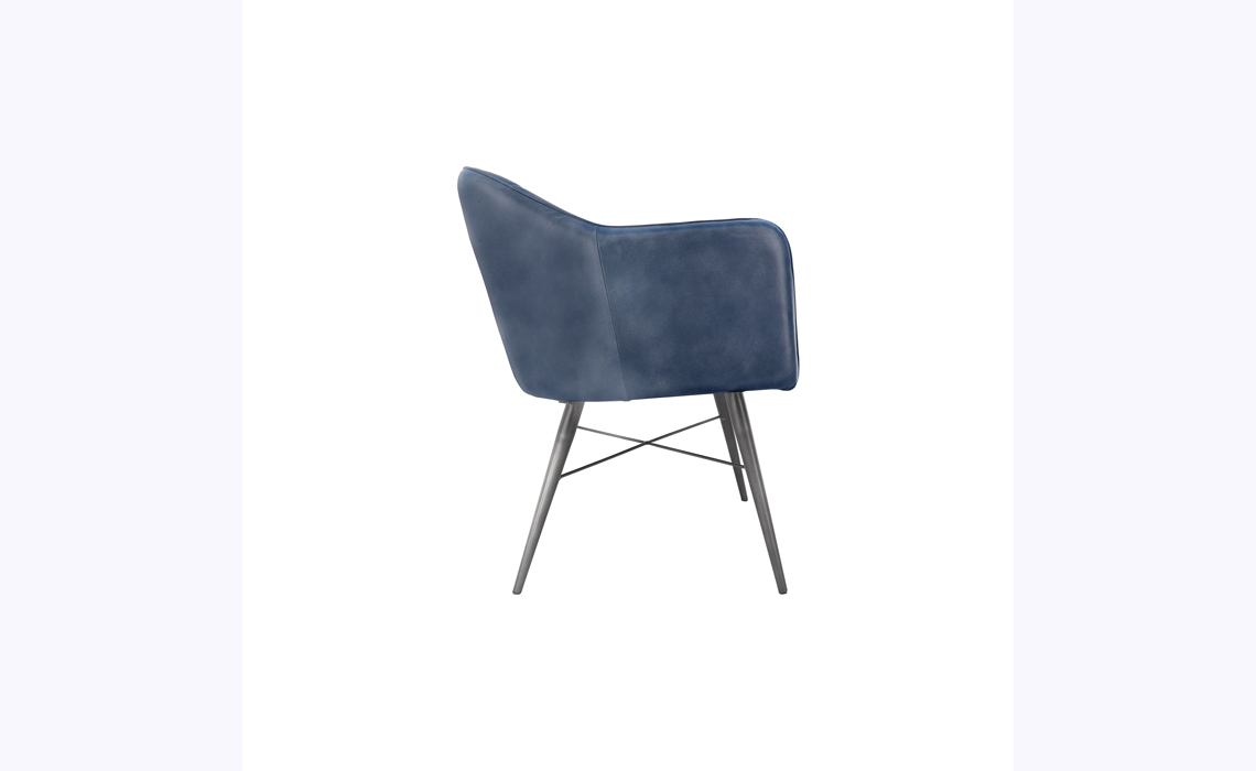 Milan Leather and Iron Chair - Blue