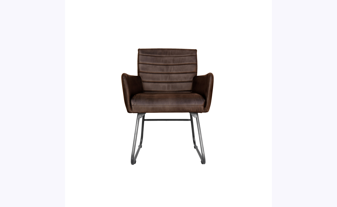 Pisa Leather and Iron Dining Chair - Brown